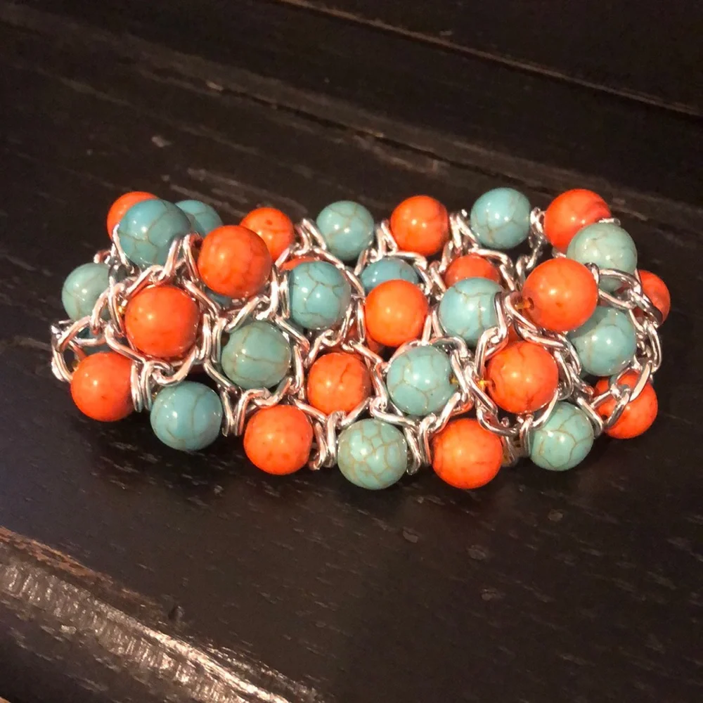 Stretch Bracelet - orange and turquoise - Picture 1 of 4